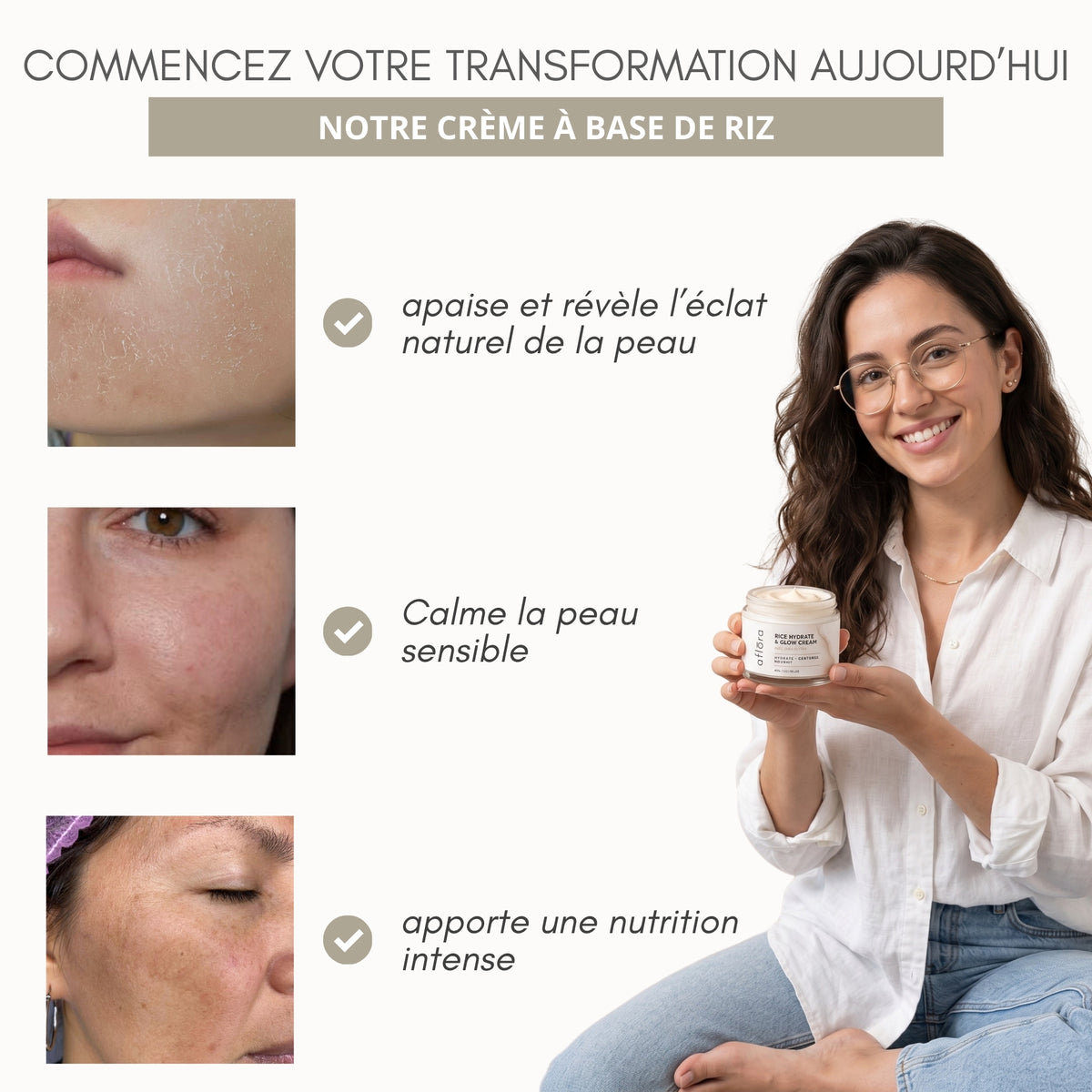 Aflōra Rice Hydrate & Glow Gesichtscreme – 60 g